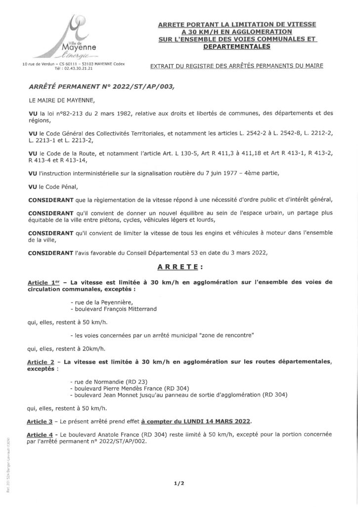 arrêté municipal zone de rencontre
